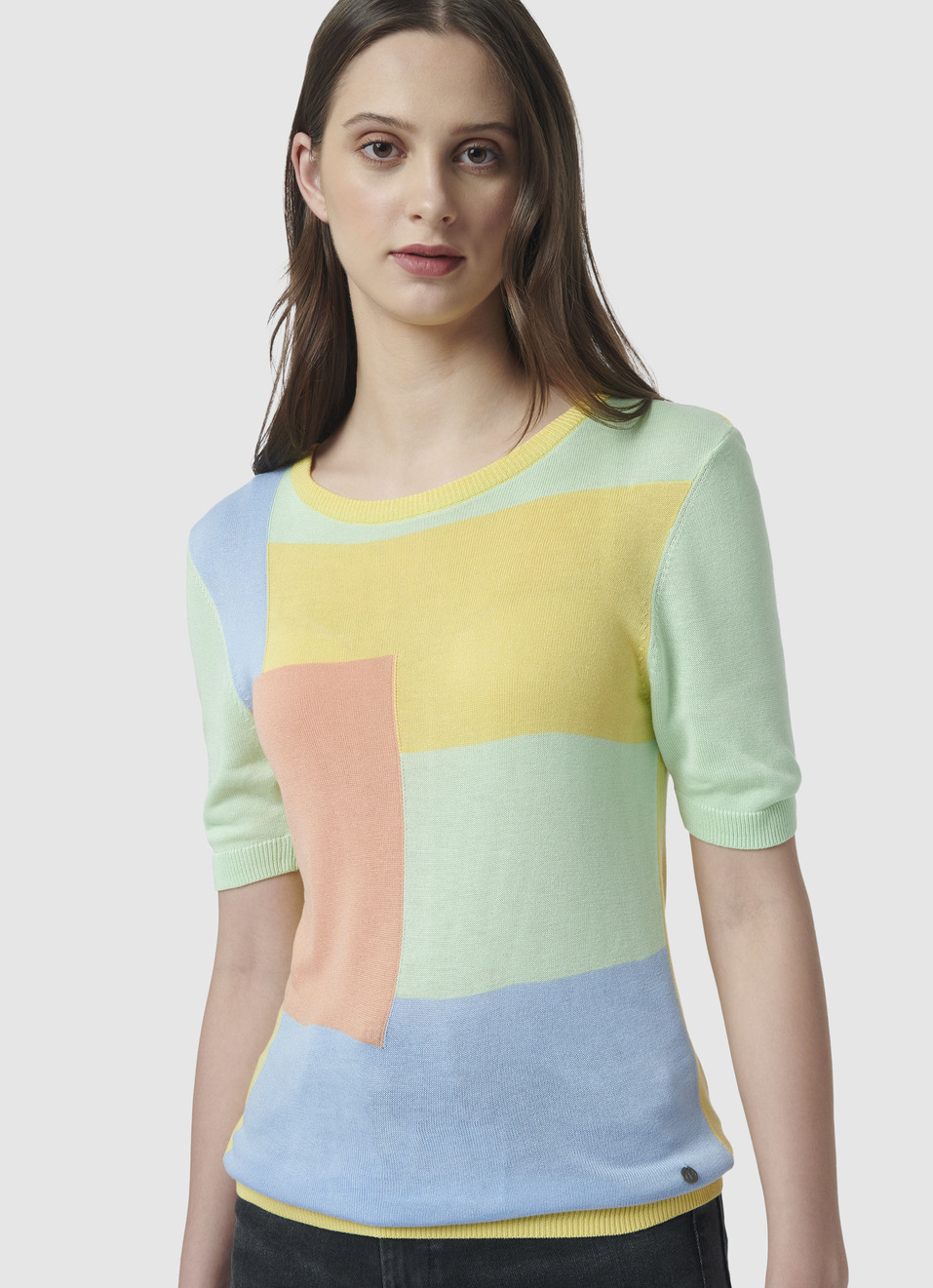 Pink Color Block Flat Knit Top, , large image number 4