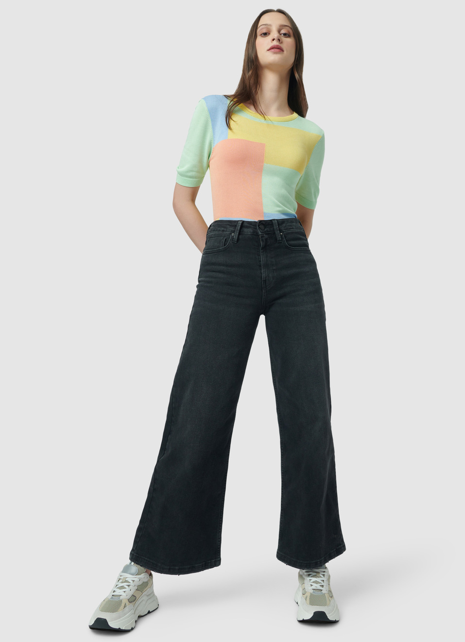 Pink Color Block Flat Knit Top, , large image number 5