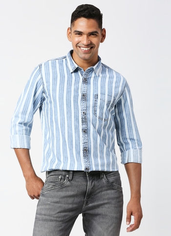 MATTHIEU LS INDIGO STRIPE