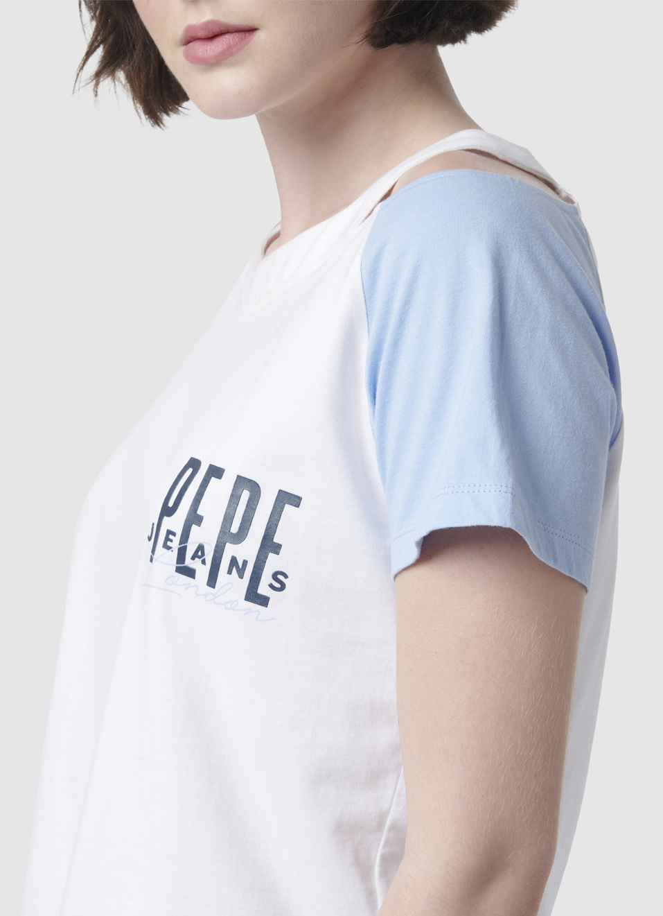 Cut Away Neck Colorblock T-shirt, , large image number 4