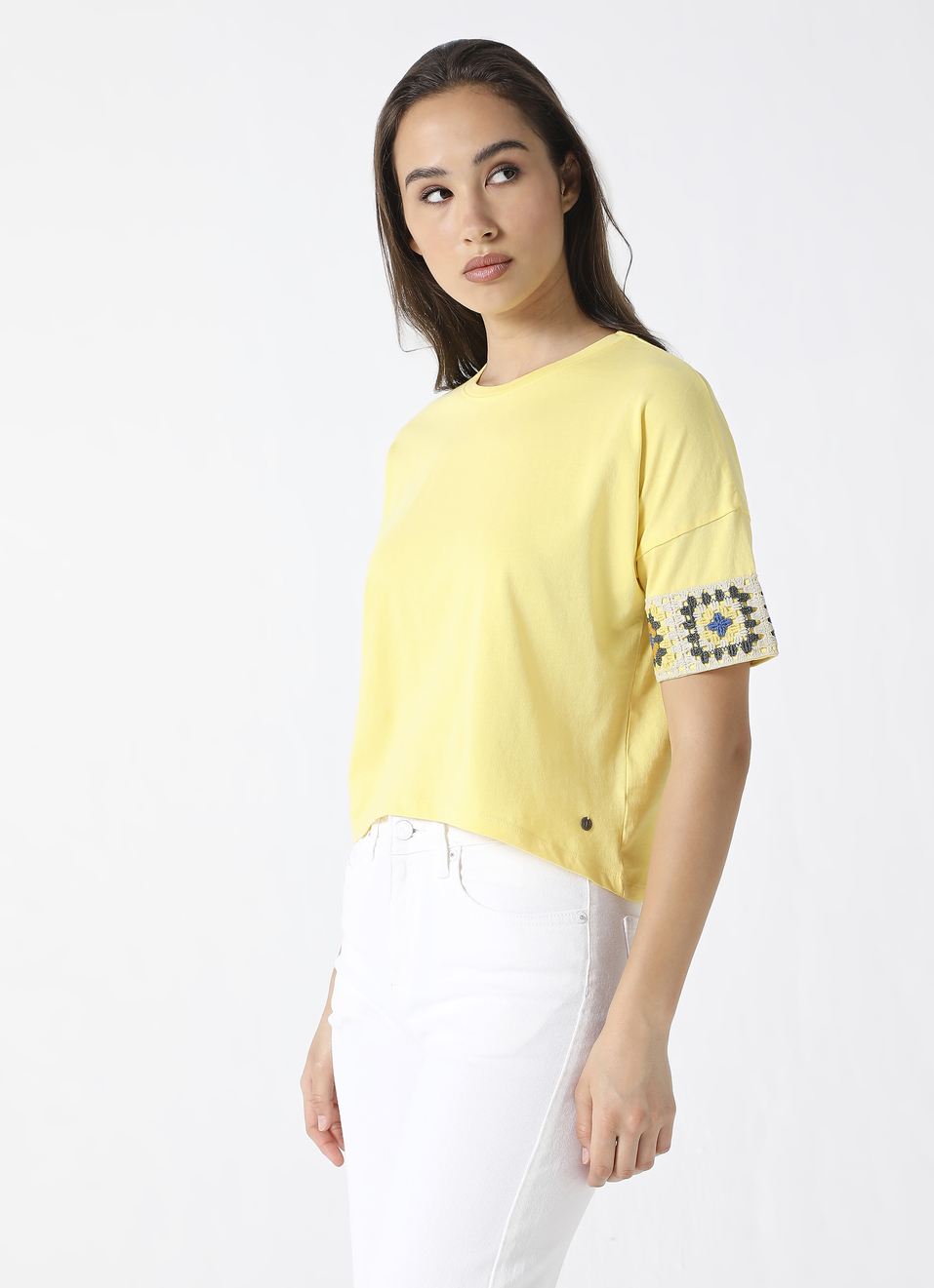 Crochet Lace Yellow T-shirt, , large image number 3