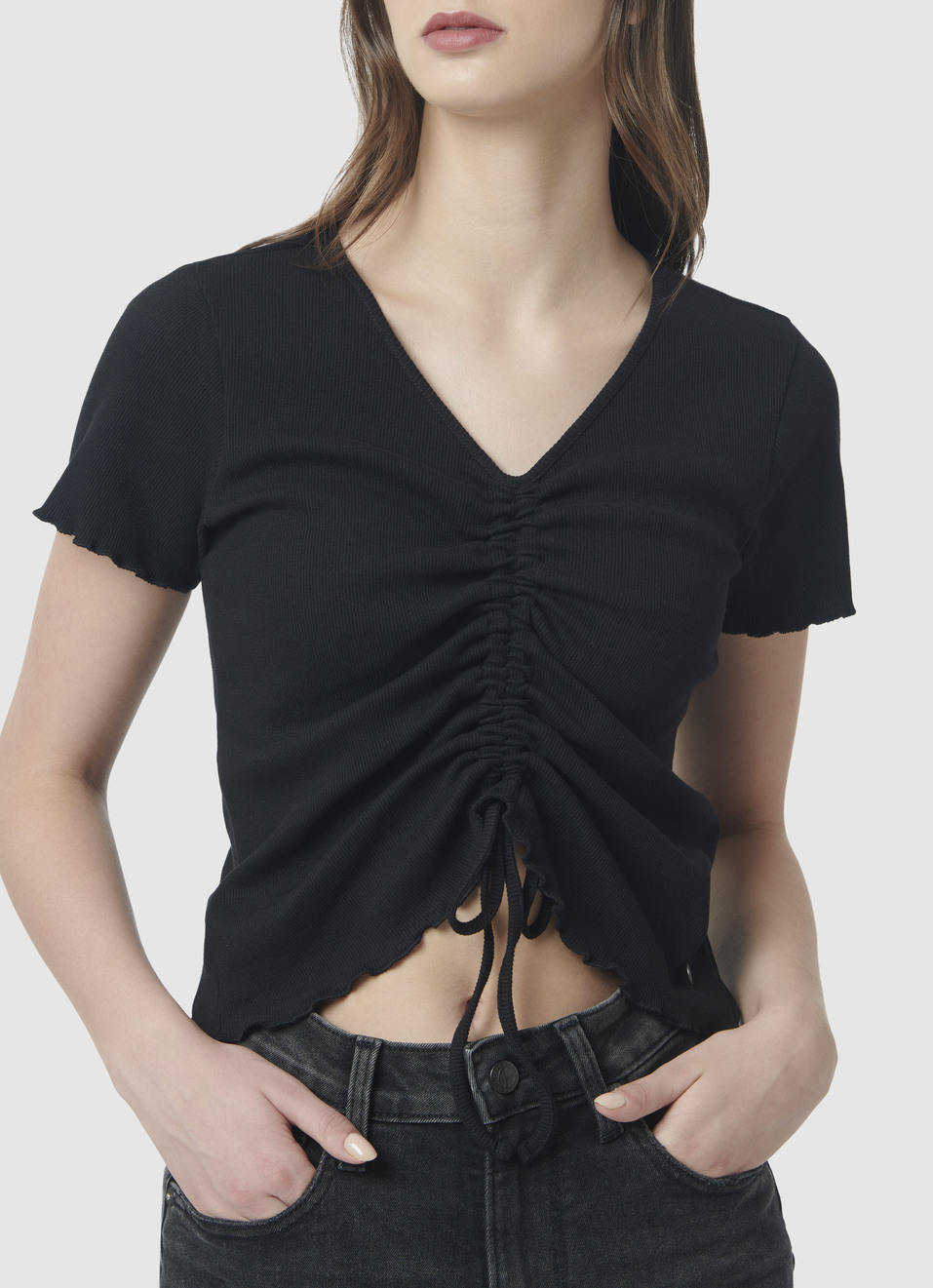 Trendy Rib Black Crop Top, , large image number 4