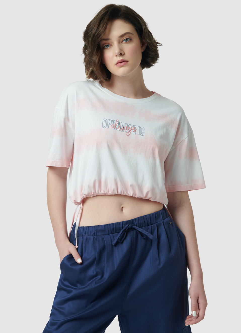 Tie & Dye Tie-up Hem Pink T-shirt, , large image number 1