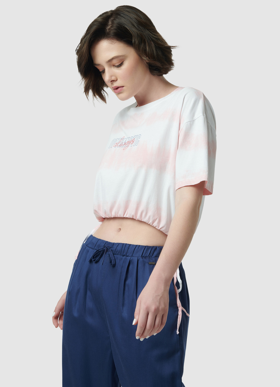 Tie & Dye Tie-up Hem Pink T-shirt, , large image number 3