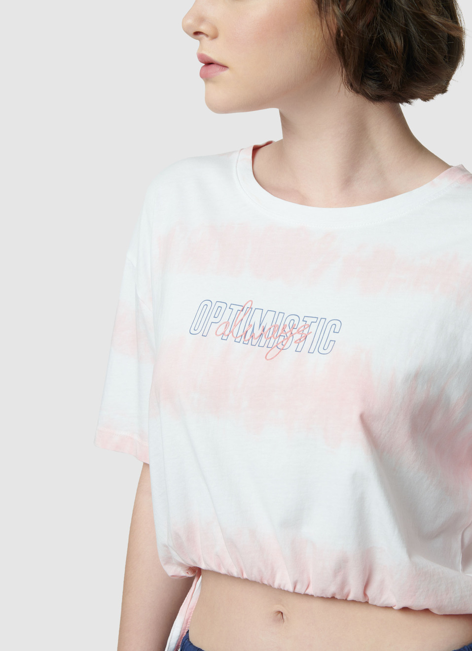 Tie & Dye Tie-up Hem Pink T-shirt, , large image number 4