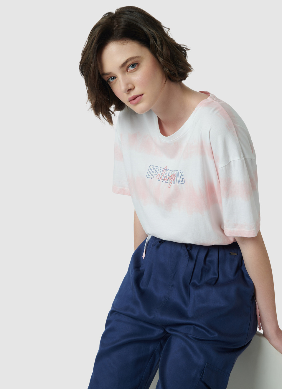 Tie & Dye Tie-up Hem Pink T-shirt, , large image number 0