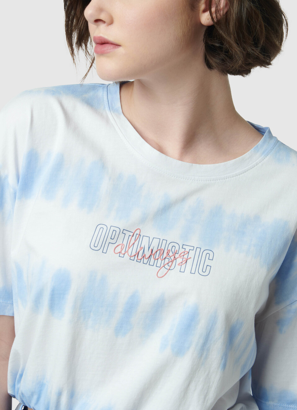 Tie & Dye Tie-up Hem Blue T-shirt, , large image number 4