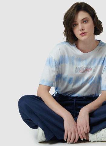 Tie & Dye Tie-up Hem Blue T-shirt