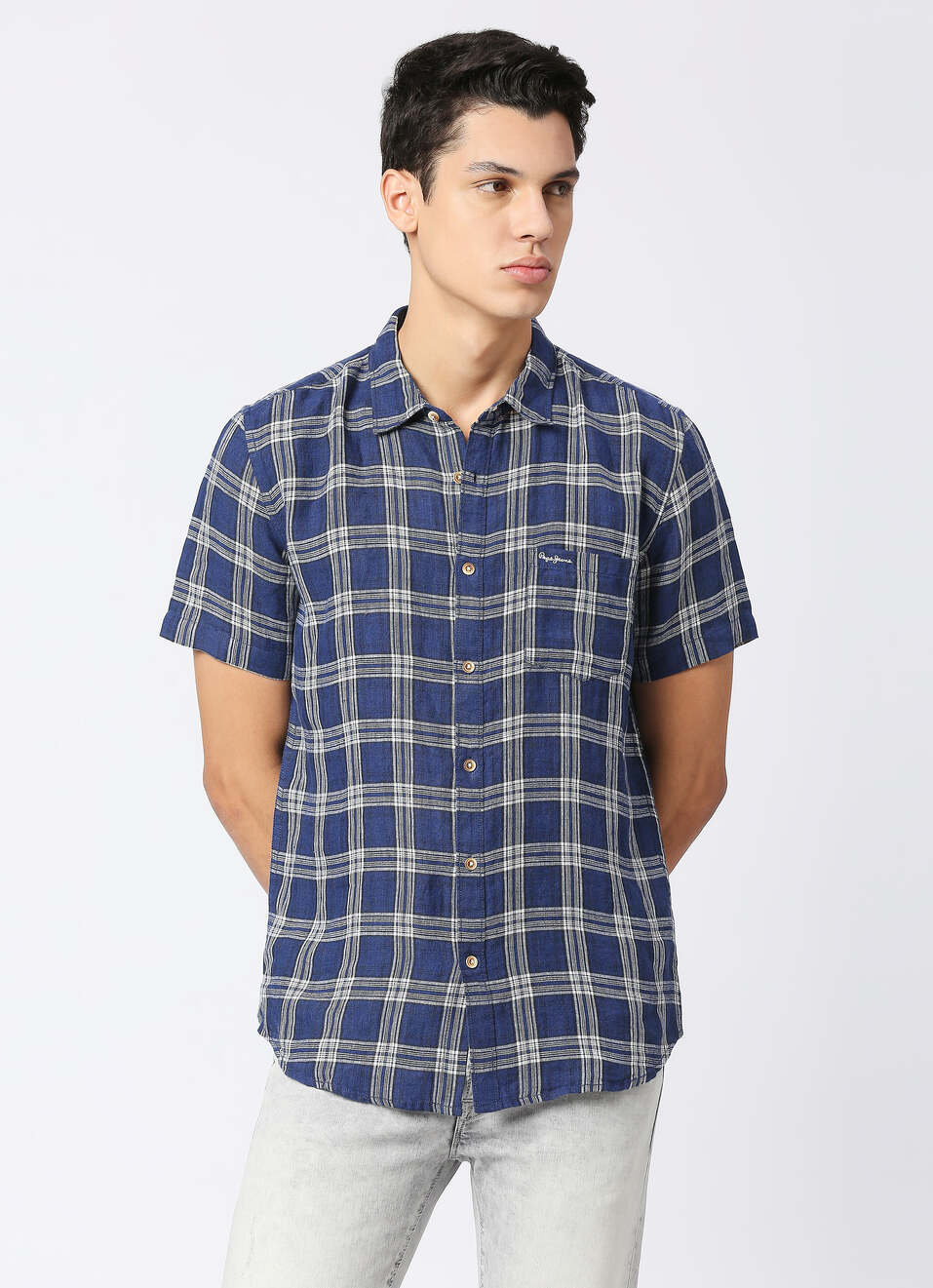 Dorian Ss Pure Linen Check, , large image number 0