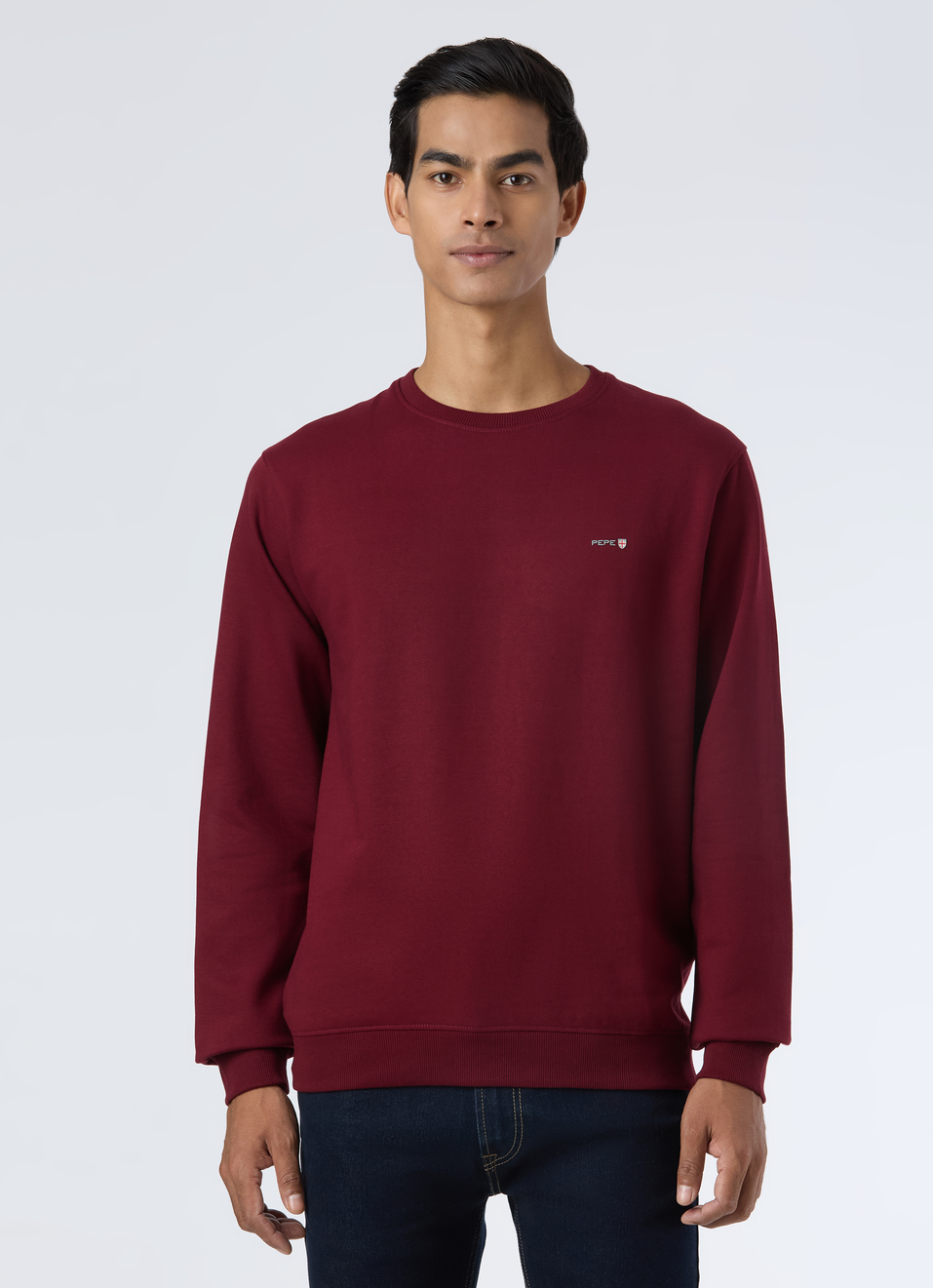 Men Burgundy Red Embroidery Logo Sweatshirt, , large image number 1