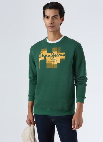 Men Ivy Green Geometric Amber Grid Logo Print Sweatshirt
