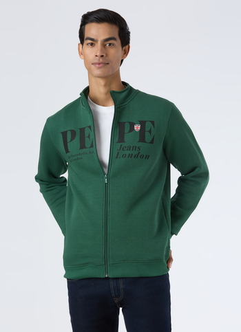 Men Ivy Green Typographic Full Zip Sweatshirt