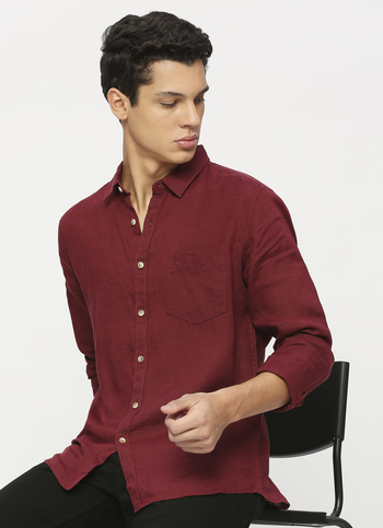Burgundy Patch Pocket Full Sleeve Shirt