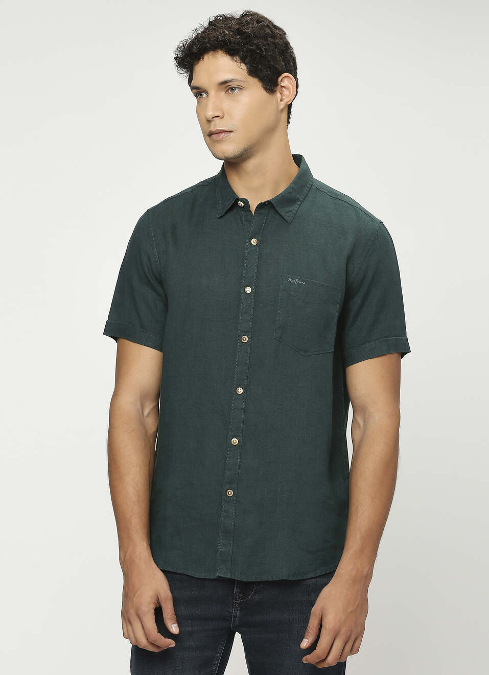 Bottle Green Patch Pocket Short Sleeve Shirt, , large image number 1