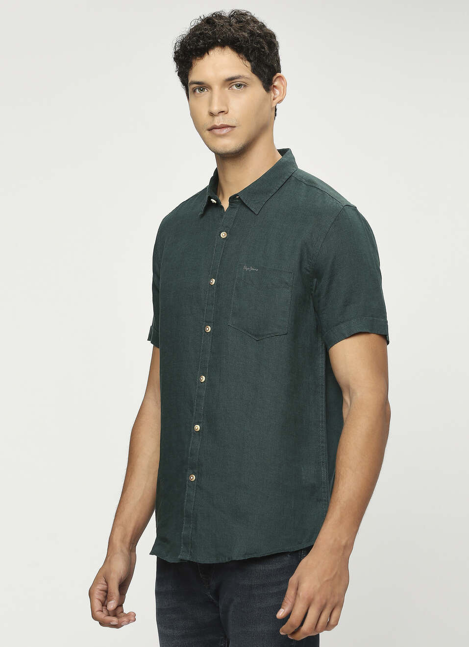 Bottle Green Patch Pocket Short Sleeve Shirt, , large image number 3