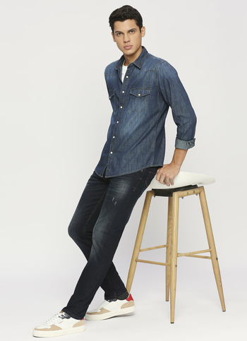 Blue Flap Pockets Denim Full Sleeved Shirt