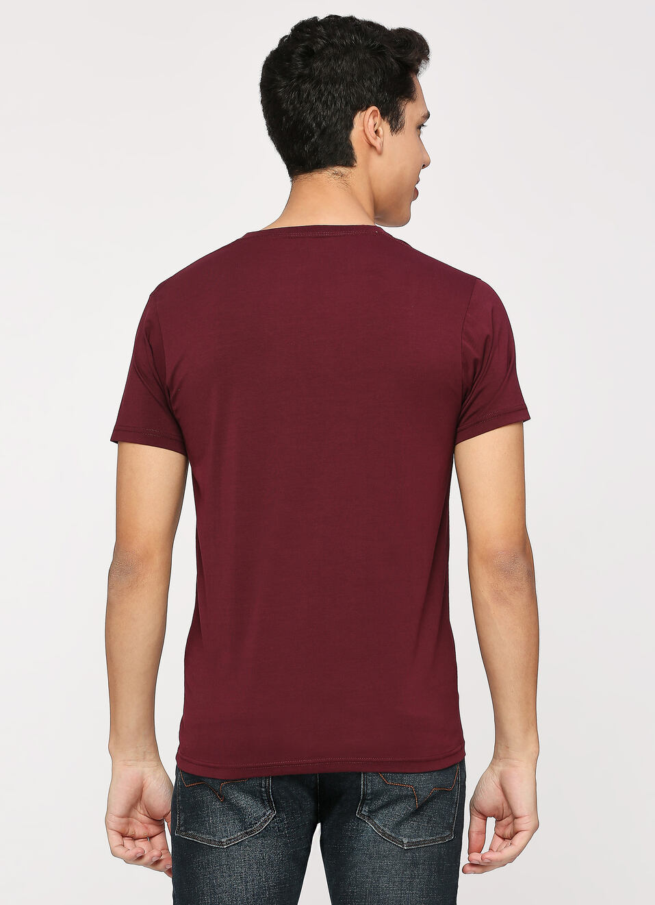 Burgundy Crew Neck Short Sleeve T-shirt, , large image number 2