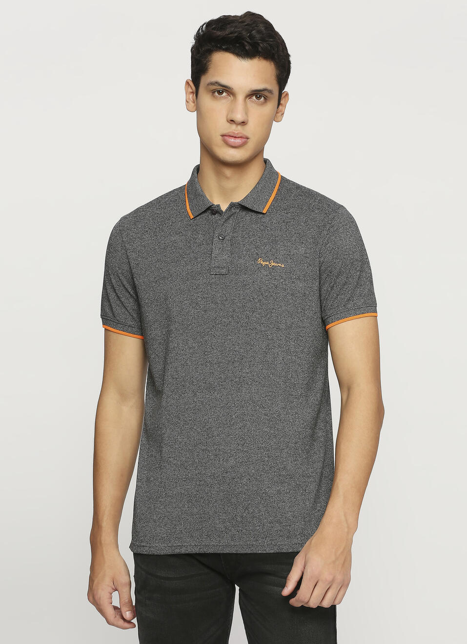 Black Ribbed Collar Short Sleeve Polo, , large image number 1