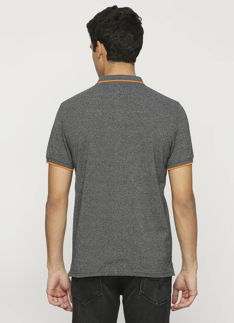 Black Ribbed Collar Short Sleeve Polo, , large image number 2