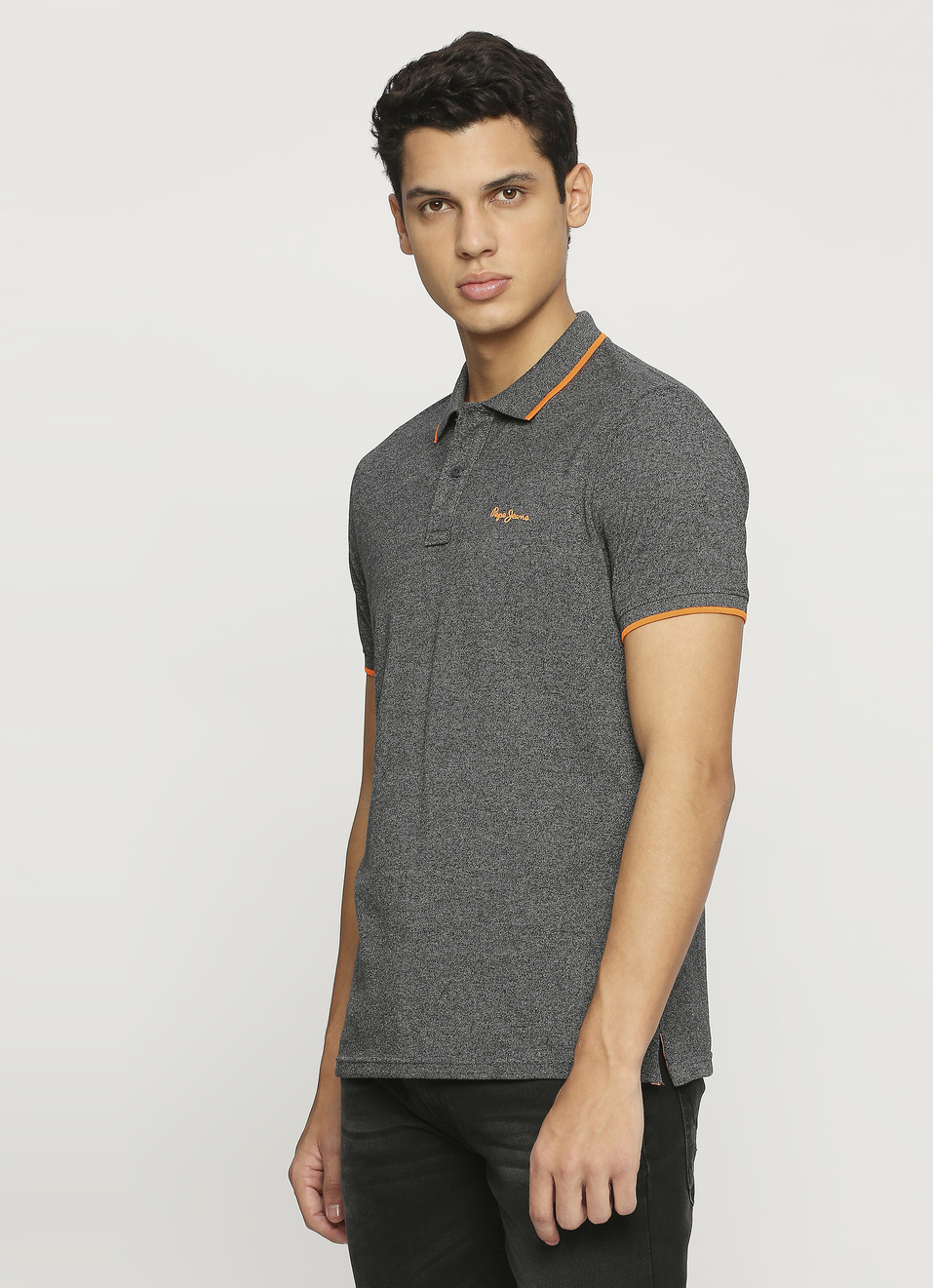 Black Ribbed Collar Short Sleeve Polo, , large image number 3