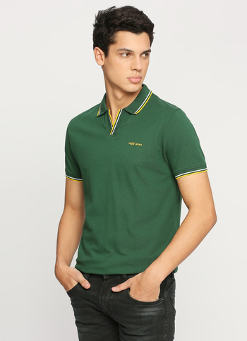 Bottle Green Johnny Collar Short Sleeve Polo