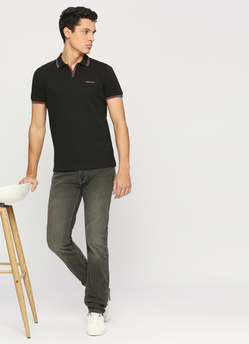 Black Johnny Collar Short Sleeve Polo