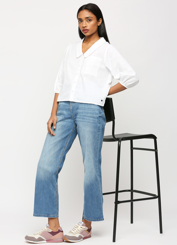 White Chelsea Collar Puff Sleeve Shirt