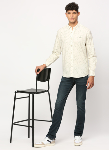 White Printed Full Sleeve Shirt