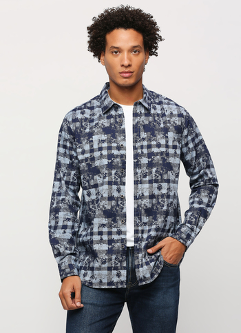 Blue All Over Printed Long Sleeve Shirt