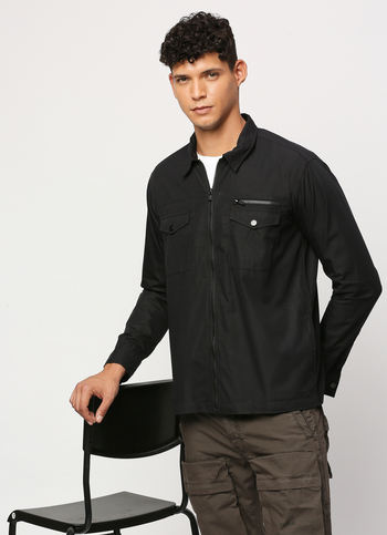 Black Flap Pocket Full Sleeve Shirt
