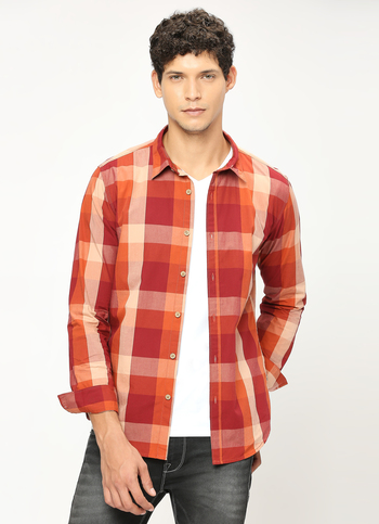Rust Yarn Dyed Checks Full Sleeve Shirt