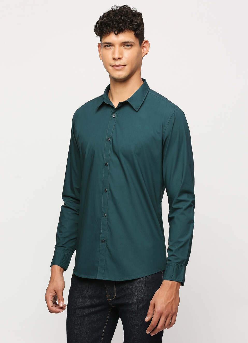 Dark Green Solid Long Sleeve Shirt, , large image number 3