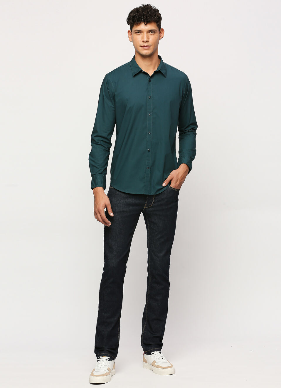 Dark Green Solid Long Sleeve Shirt, , large image number 5