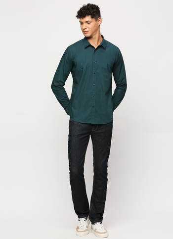 Dark Green Solid Long Sleeve Shirt