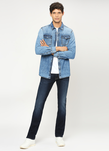 Blue Double Flap Pockets Full Sleeve Shirt