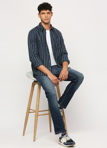 Teal Blue Stripes Long Sleeve Shirt
