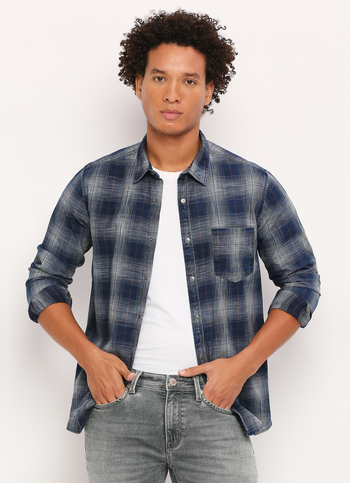 Indigo Checks Long Sleeve Shirt