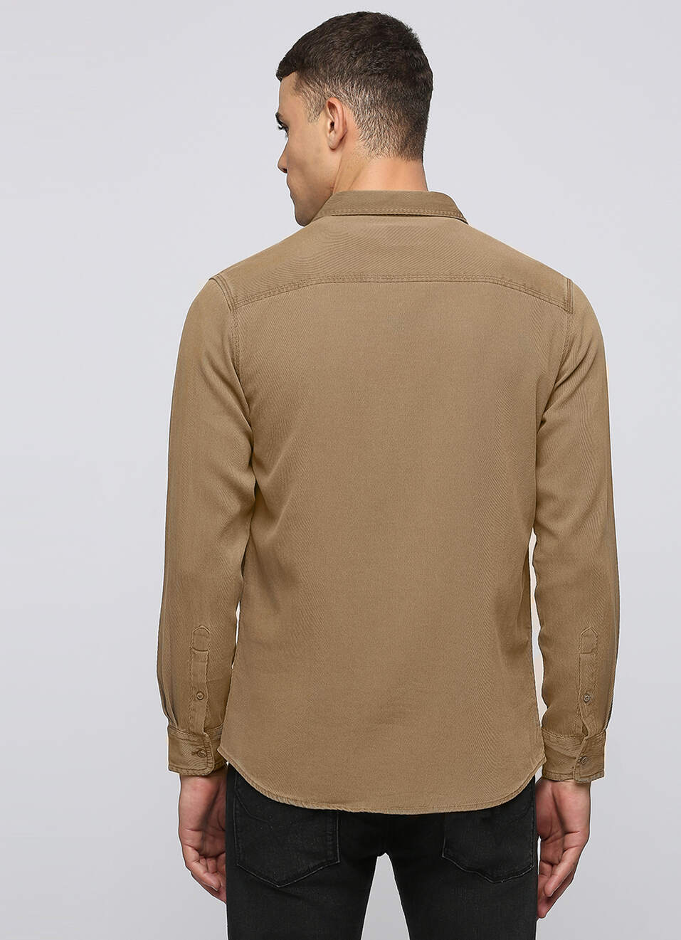Khaki Solid Long Sleeve Shirt, , large image number 1