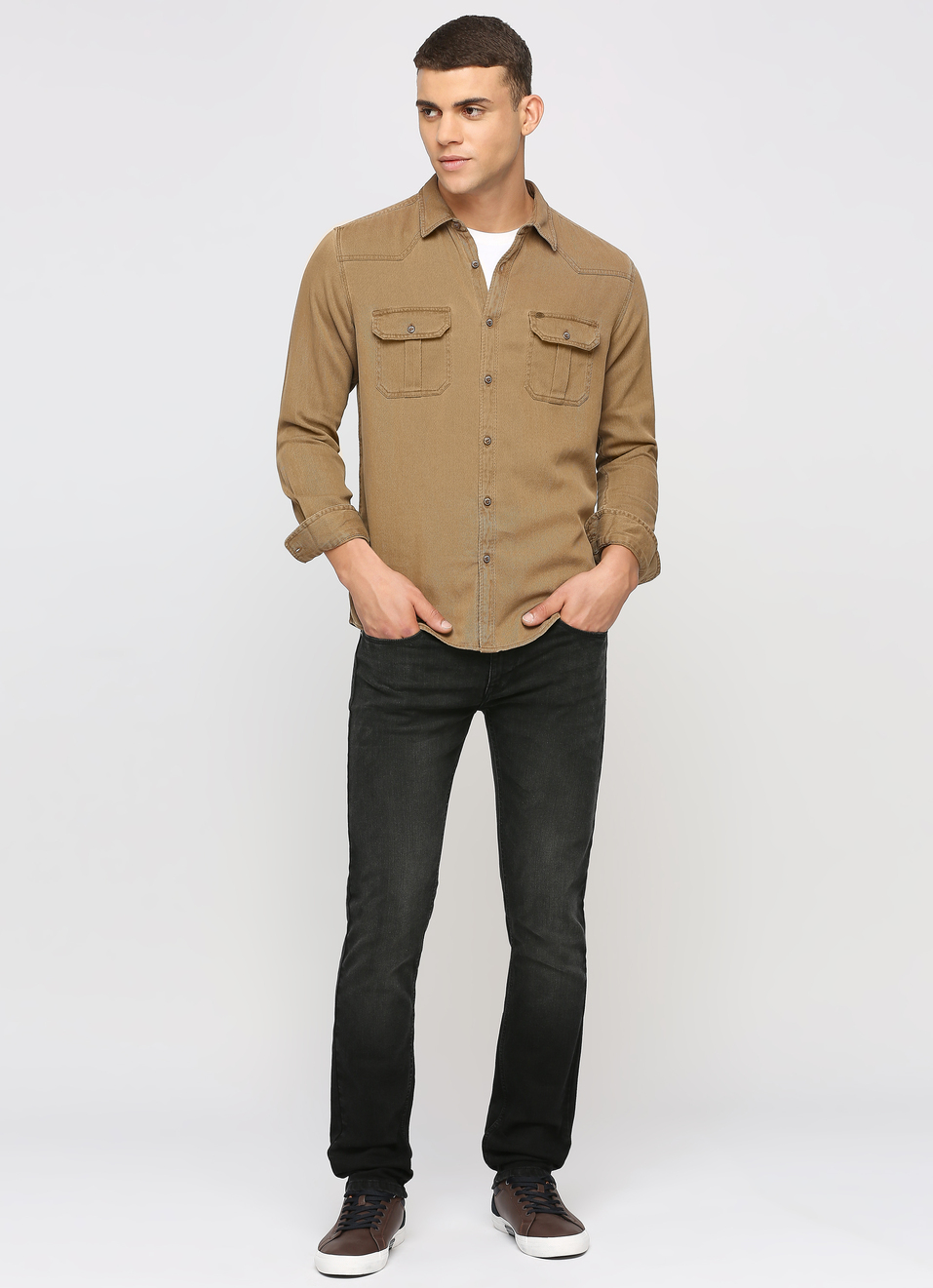 Khaki Solid Long Sleeve Shirt, , large image number 3