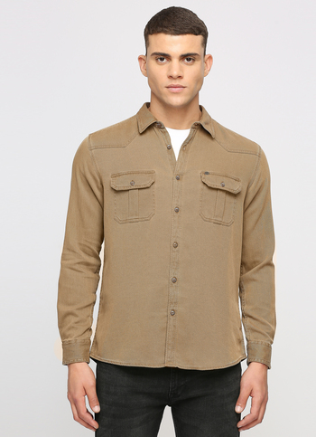 Khaki Solid Long Sleeve Shirt