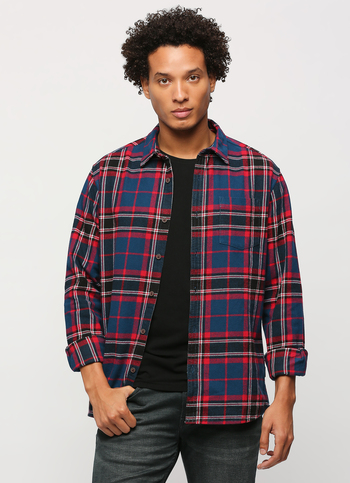 Navy Checks Full Slevee Shirt