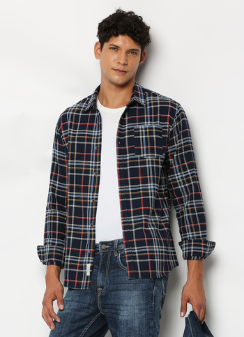 Navy Checked Full Sleeve Shirt