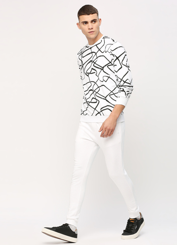White All Over Printed Long Sleeve Stretch Sweatshirt