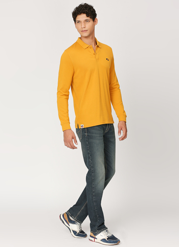 Ribbed Neck Full Sleeve Polo