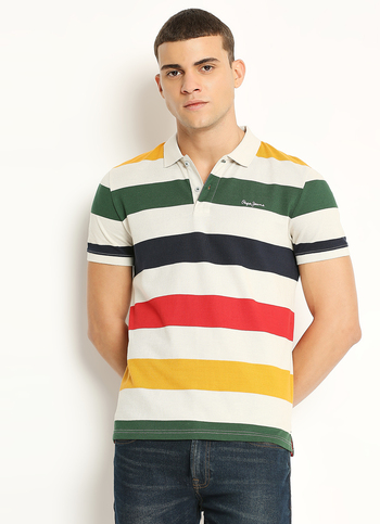 White Striped Short Sleeve Polo