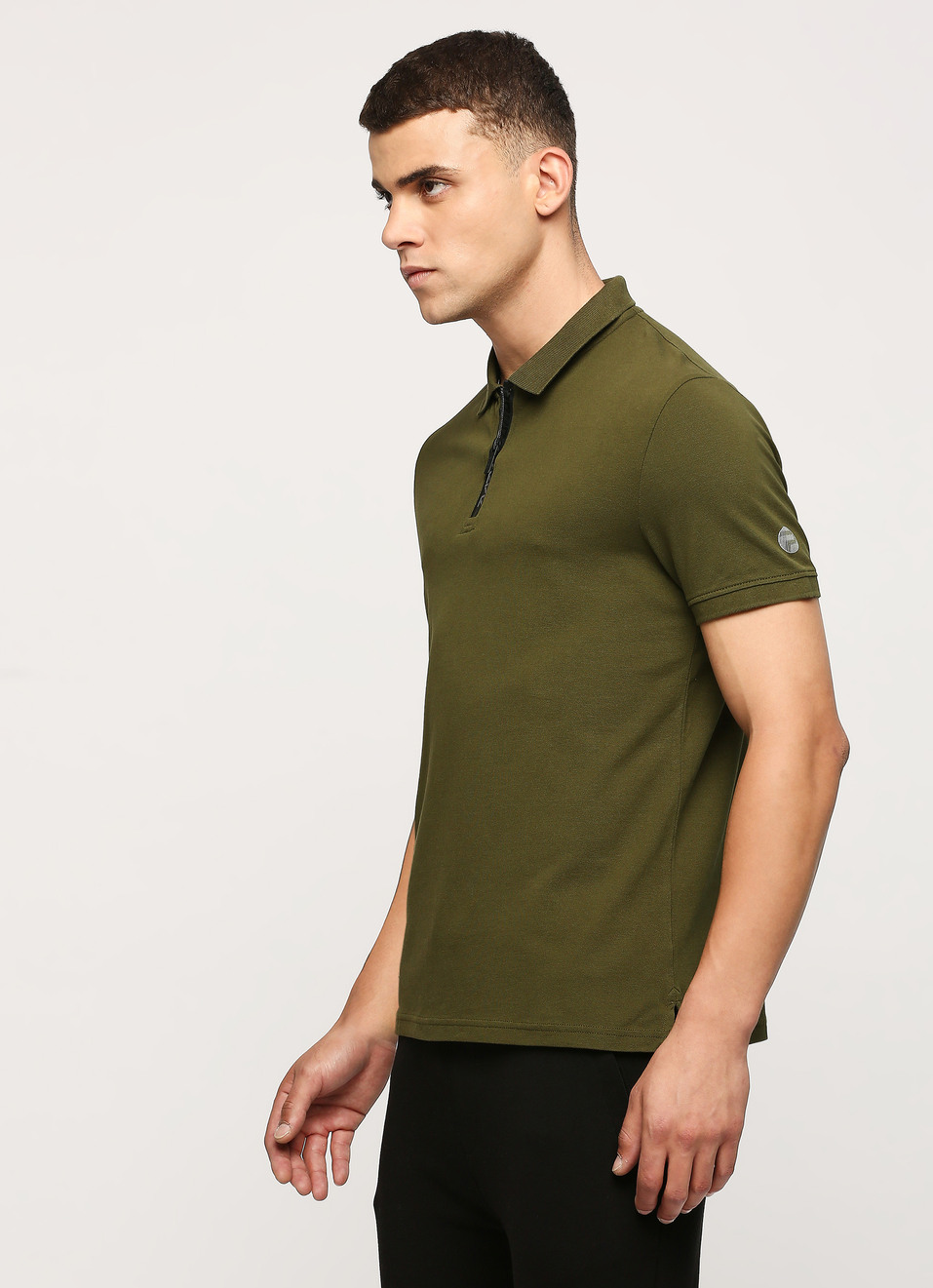 Olive Buttoned Neck Short Sleeve Polo, , large image number 3