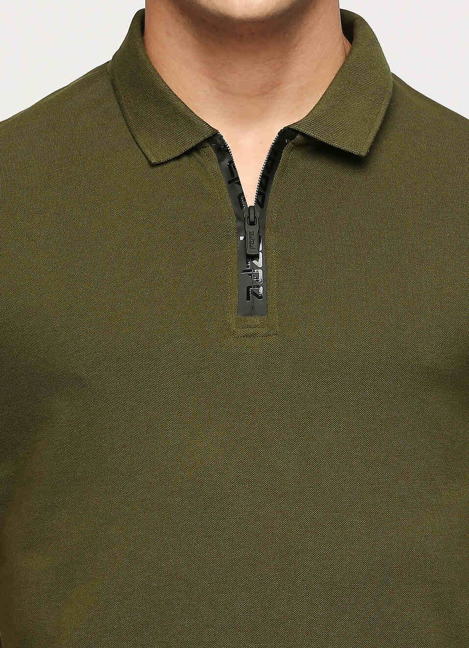 Olive Buttoned Neck Short Sleeve Polo, , large image number 4