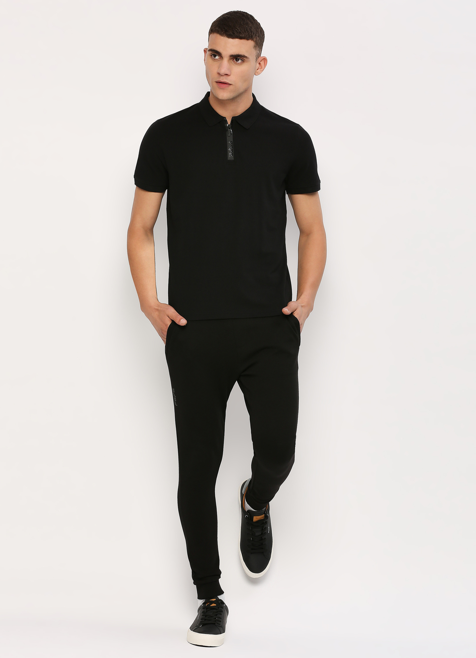 Black Buttoned Neck Short Sleeve Polo, , large image number 5