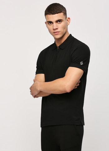 Black Buttoned Neck Short Sleeve Polo