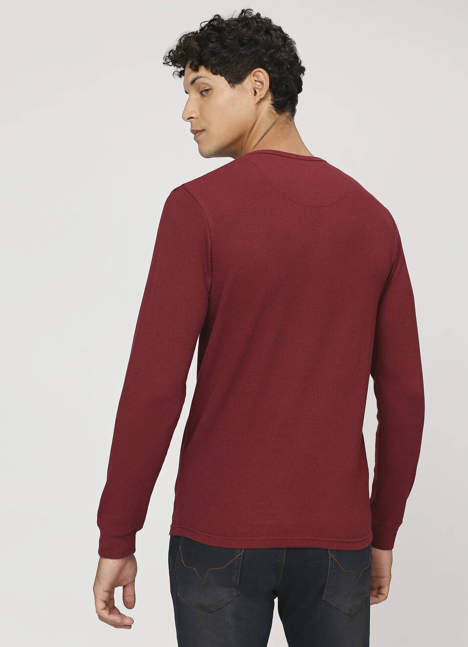 Burgundy Henley Neck Full Sleeve T-shirt, , large image number 2